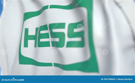 Waving Flag with Hess Corporation Logo, Close-up. Editorial 3D ...