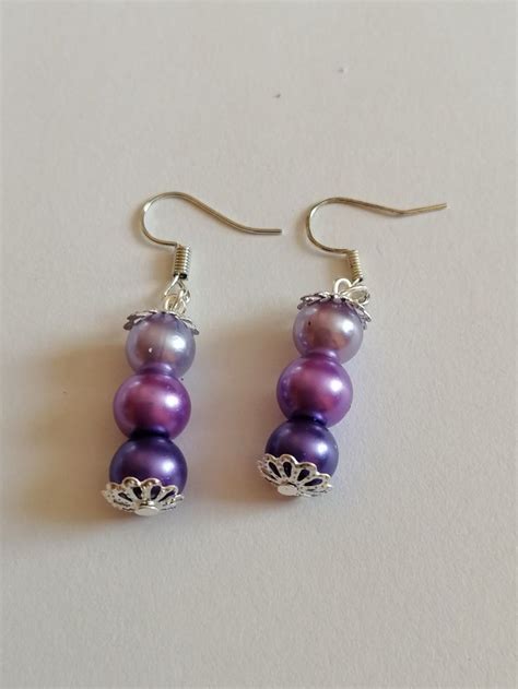 Boucle D Oreilles Trio De Perles Violette Bijoux Fantaisie Id E