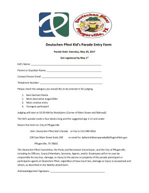 Fillable Online Deutschen Pfest Kid S Parade Entry Form Fax Email Print