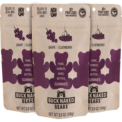 Buck Naked Bears Gummy Bears Grape Elderberry 3.5 oz (Pack of 12