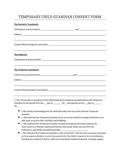 Free Printable Temporary Guardianship Templates Pdf Word Form Letter