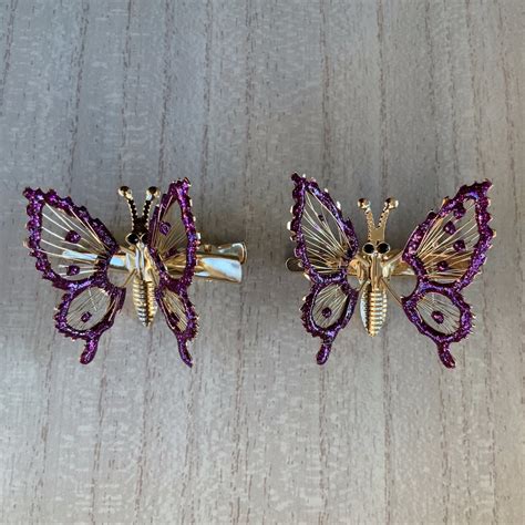 90s Vintage Purplegold Moving Wings Butterfly Clip Set Etsy