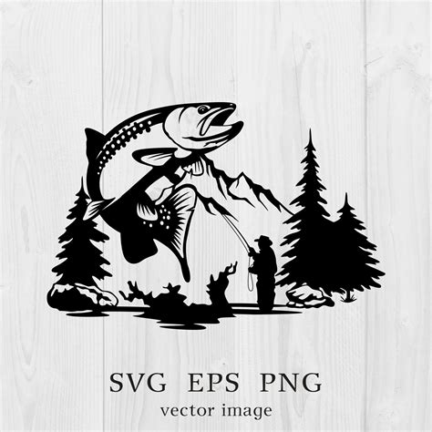 Up At Dawn Trout Fishing Scene SVG PNG Mountain River Fisherman Svg