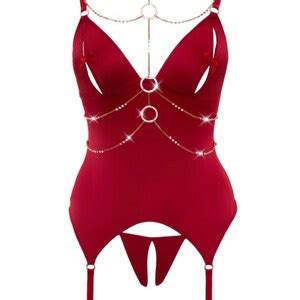 Red Nipple Slit Lingerie With Crotchless Panty Etsy