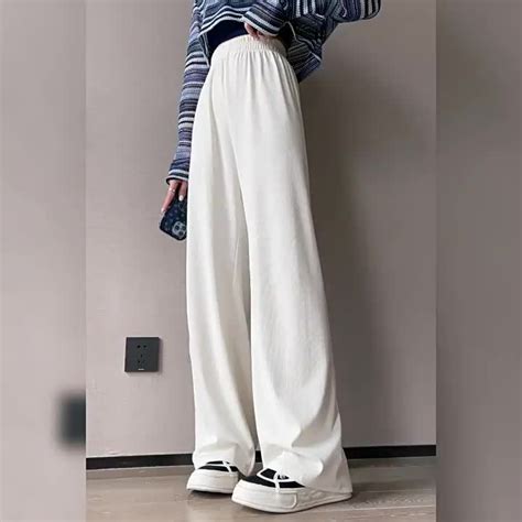 HOT กางเกงขากวางผาไหมนำแขงผหญง กางเกงถพนแบบลำลองสำหรบคนตวเลกทรงหลวมเอวสงแบบ