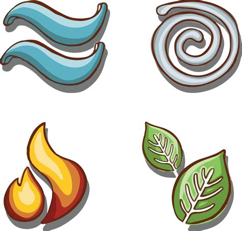 Set Of Symbols Of The Elements Air Water Earth Fire Hand Drawn