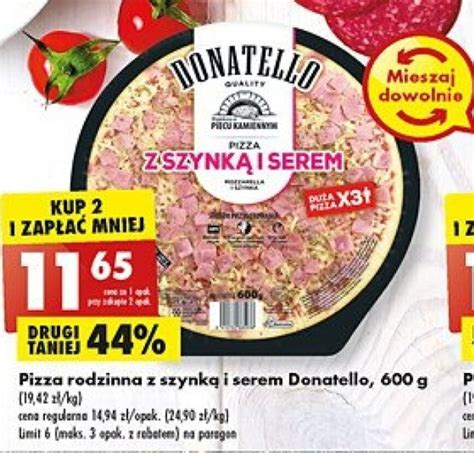 Promocja Donatello Pizza rodzinna z szynką i serem 600g w Biedronka