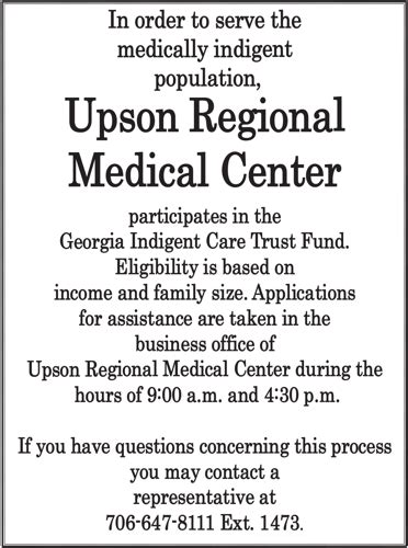 UPSON REGIONAL MEDICAL CENTER - PARTICIPATES IN THE GEORGIA INDIGENT ...