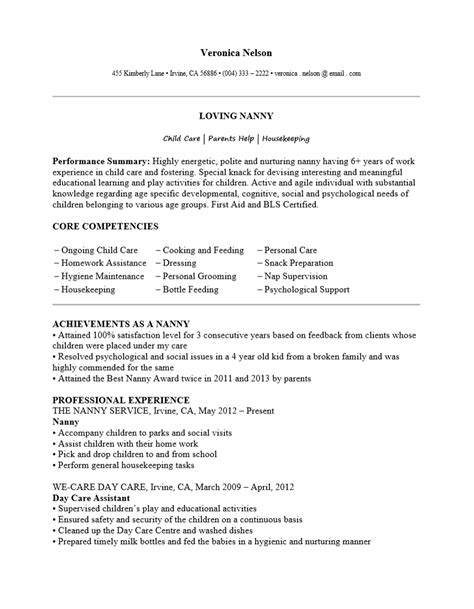 professional nanny resume template resume templates