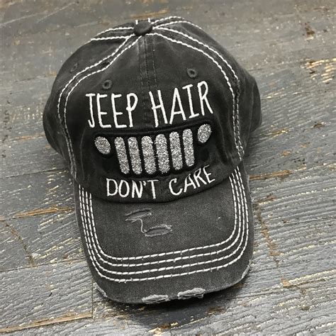 Jeep Hair Don T Care Faded Black Embroidered Ball Cap Jeep Hair Back Strap Hats Vintage Don T