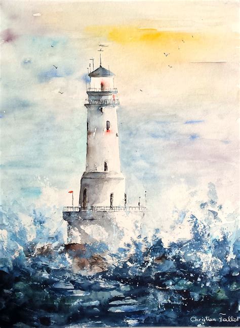 Phare Bretagne Christian Fallot Aquarelle Peinture De Phare