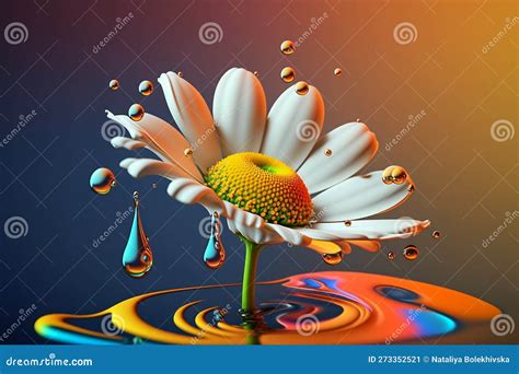 Close-up 3d Realistic Camomile with Paint Drops Isolated on Clean ...