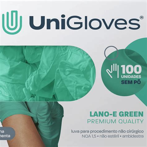 Luva Látex Lano E Verde Green Unigloves Premium Sem Pó CX 100 UN