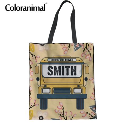 Coloranimal Custom School Bus Driver 3d Design Handbags Cotton Shopping