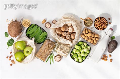 Zero Waste Concept Eco Bags With Fruits And Vegetables And Glass Jars