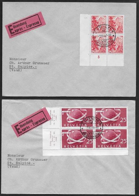 1949 zwei Expr Briefe Zürich Nr 288 295 4erBlocks ab 1 Kaufen