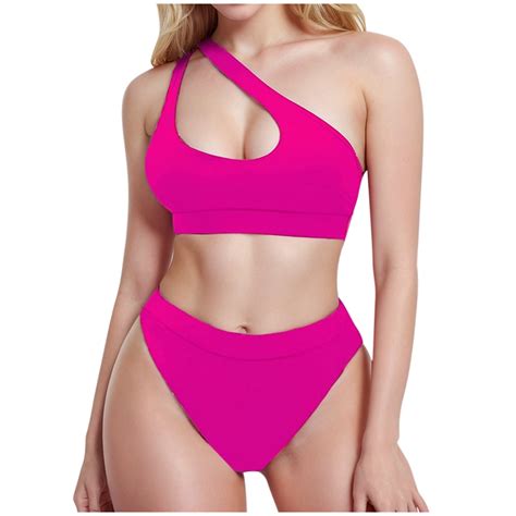 Himmake Women S Bikini Two Piece Swimsuit Solid Color Splicing Hollow