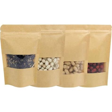 Pcs Poches Zipp Es En Papier Kraft Sachet Kraft Alimentaire Sac En