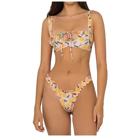 Penkiiy Women S Sexy High Breast Contrast Solid Bikini Set Solid