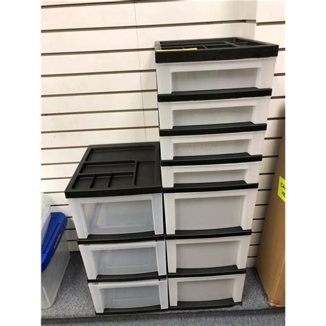 Group Lot Of Plastic Storage Drawers Stackable