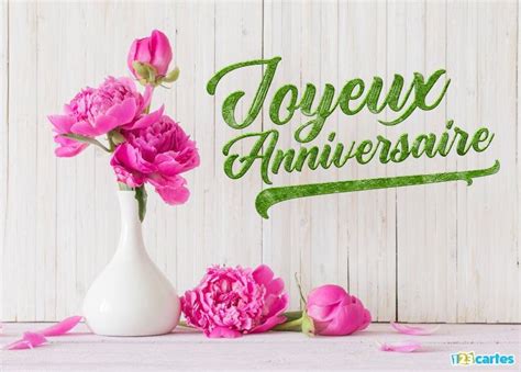 Carte Joyeux Anniversaire Fleurs De Pivoines Gratuite à Envoyer Sur