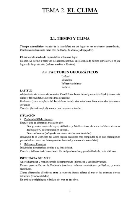 TEMA 2 Clima Resumen PDF TEMA 2 EL CLIMA 2 TIEMPO Y CLIMA Tiempo