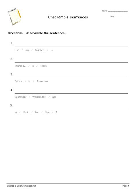 Unscramble Sentences Sentence Scramble Worksheet Quickworksheets