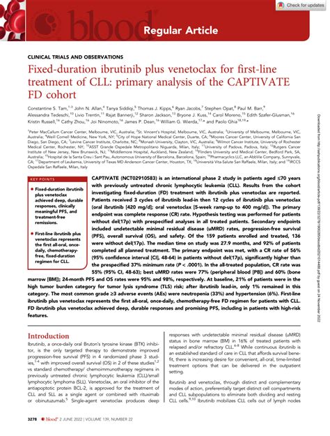 PDF Fixed Duration Ibrutinib Plus Venetoclax For First Line Treatment