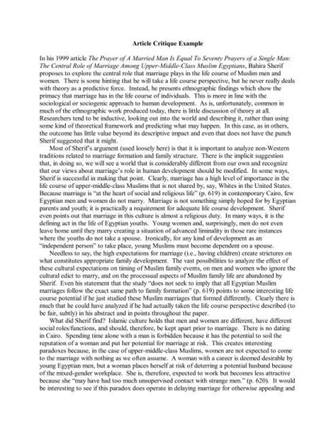 Critique Paper Example : Article Critiques Sample Essay - This bias can ...