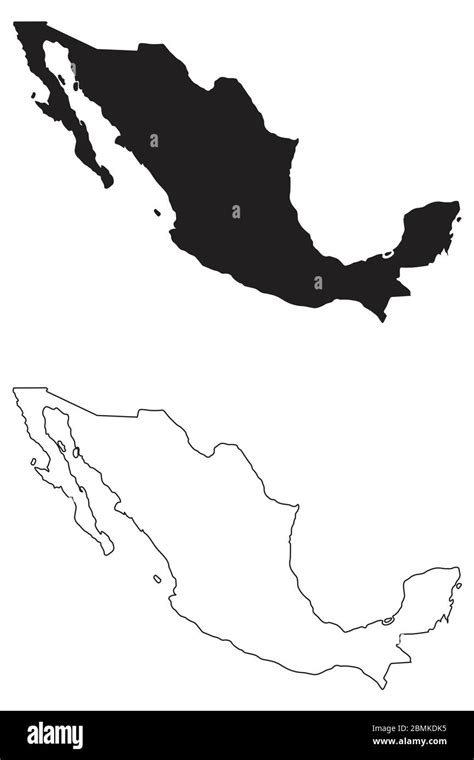 Mexico Country Map Black Silhouette And Outline Isolated On White