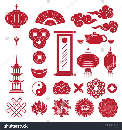 Chinese Traditional Symbols Icons Set Lantern Stock Vector (Royalty ...