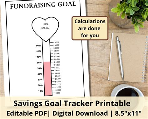 Fundraising Goal Tracker Printable | Donation Goal Tracker | Fillable