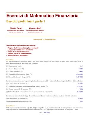 Esempi Di Esercizi Vari Matematica Finanziaria R Semplice F T