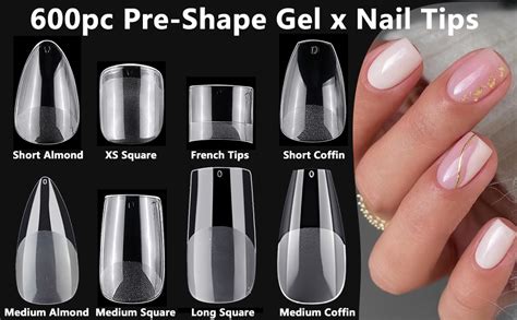 Luckforever 600pc Medium Coffin Gel X Nail Tips Clear Fake Nail Coffin Soft Gel Nail