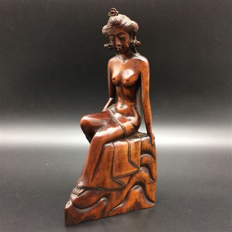 Vintage Indonesian Semi Nude Carved Wooden Figure