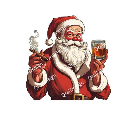 Santa Claus Cigar And Whiskey Png Retro Christmas Png Vintage Santa