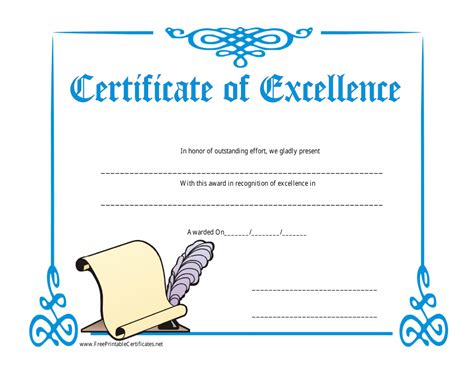 Certificate Of Excellence Template Paper Download Printable Pdf Templateroller