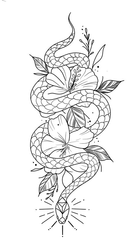 snake and flowers tattoo 1
