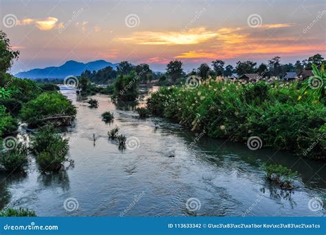 Mekong River at Sunset in Don Kone, 4000 Islands, Laos Stock Photo ...