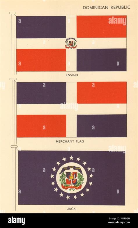 DOMINICAN REPUBLIC FLAGS. Ensign, Merchant Flag, Jack 1955 old vintage ...