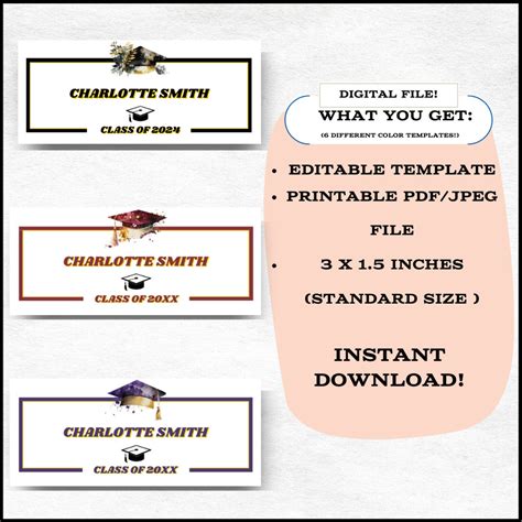 Editable Graduation Name Card Template, Printable Class Graduation Name