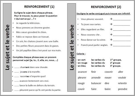 Grammaire Renforcement Le Sujet Du Verbe CE2 CM1 Journal D