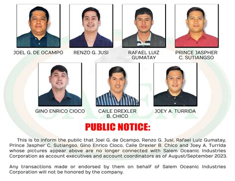 Notice to Public Announcement from Salem Oceanic Industries Corp.