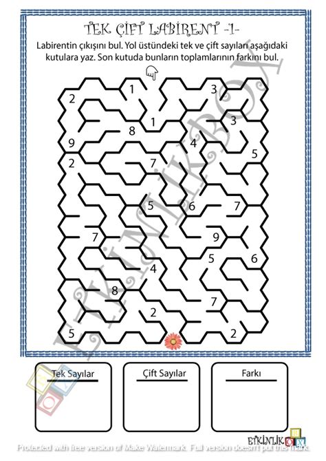 Tek Çift Labirent 1 Matematik Etkinlik ETKİNLİKBOX