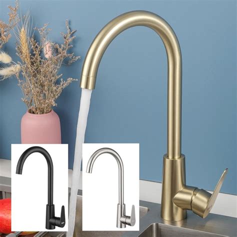 ULA Stainless Steel Kitchen Faucet 360 Degree Rotate Kitchen Gold Tap Hot Cold Water Sink Mixer