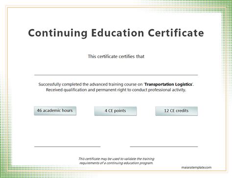 Continuing Education Certificate Template