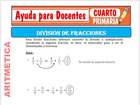 Division De Fracciones Para Cuarto De Primaria Fichas Para Imprimir