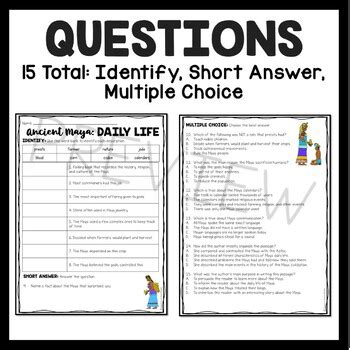 Maya Daily Life Informational Text Reading Comprehension Worksheet Mayan