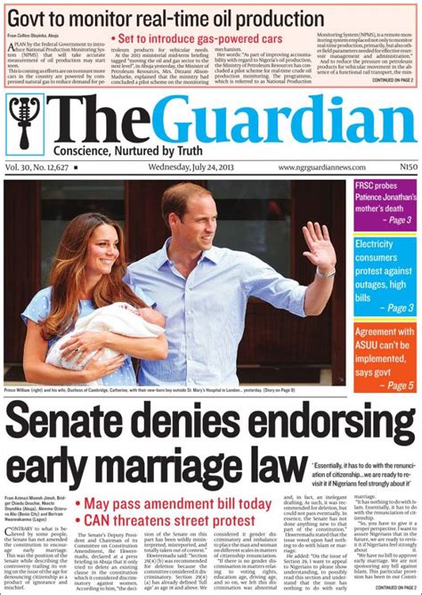 Newspaper The Guardian Nigeria Newspapers In Nigeria Wednesday S