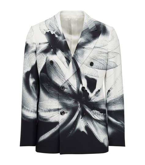 Mens Alexander Mcqueen Black Graphic Print Double Breasted Blazer